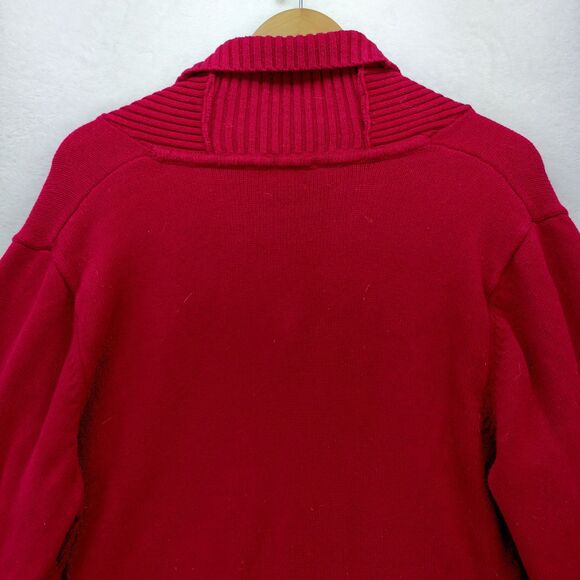 Ralph Lauren Sweater Womens 2X Red Cardigan Gold Button Up Shawl Collar Pockets - Picture 12 of 15